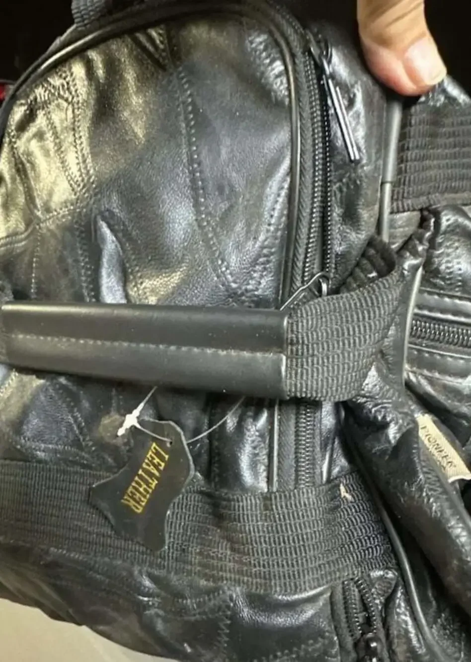 Pioneer Black Leather Patchwork Wheeled Duffle Bag